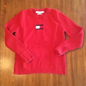 Vintage Red Tommy Hilfiger Logo Cotton Sweater, L
